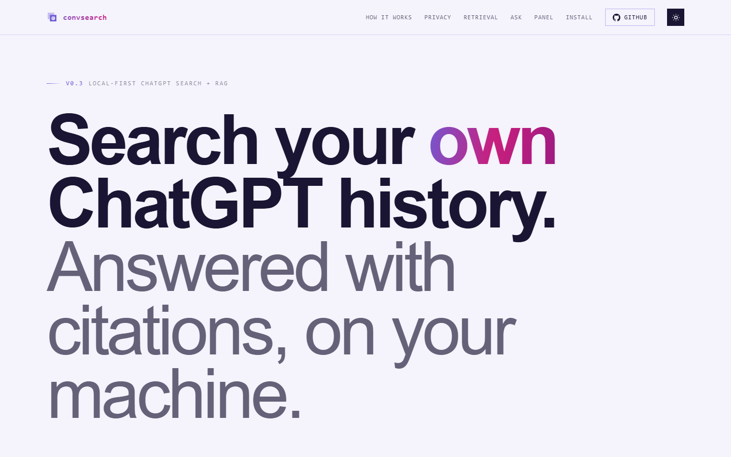 convsearch landing page rendered in light theme.